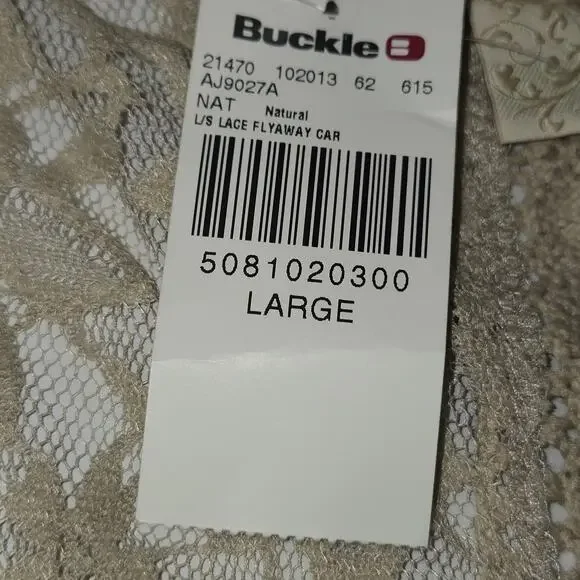 Daytrip Buckle Lace Flyaway Cardigan Large Cream Floral Sheer Open Front NWT - Picture 10 of 13